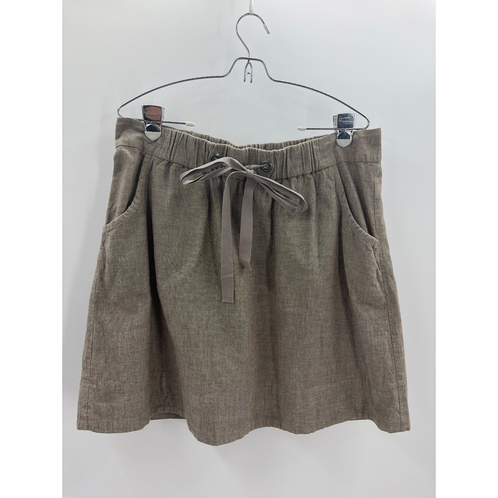 Eileen Fisher Brown Cotton Drawstring Elastic Waist Mini Skirt‎ Womens Medium M